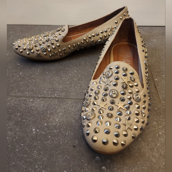 Jeffrey Campbell Shoes - Jeffrey Campbell Ibiza Last Handmade Spiked/ Studded Flats in Cream. 8 1/2